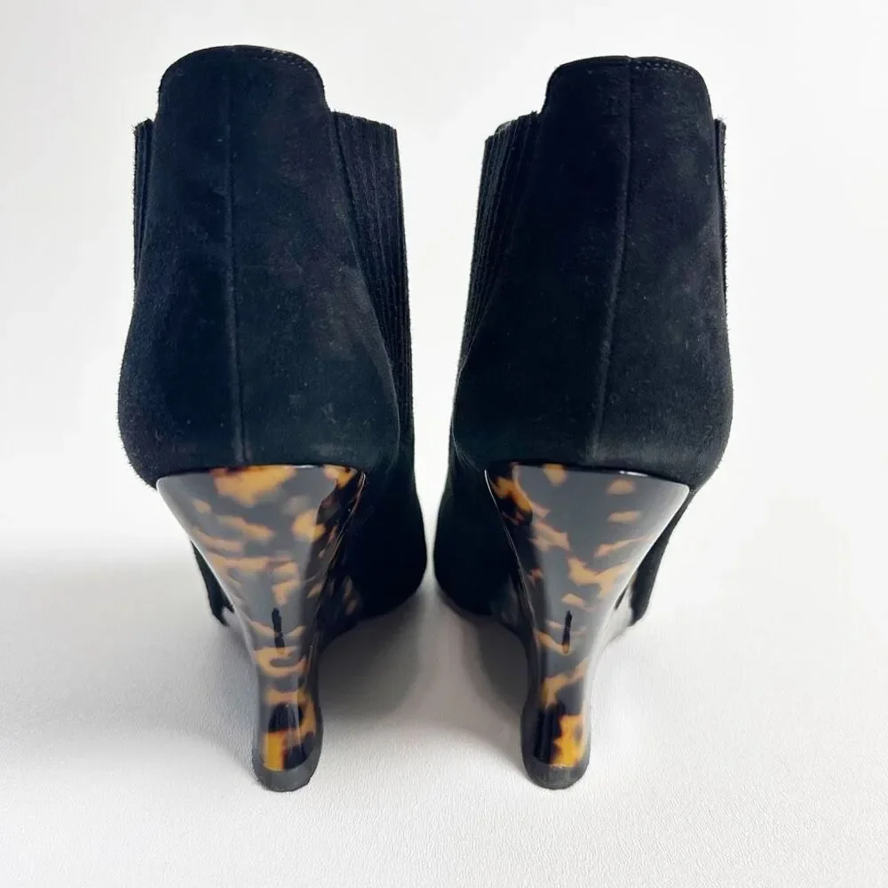 DIOR Optic-D Black Suede Chelsea Ankle Boot 37.5 Sculpted Tortoiseshell Wedge